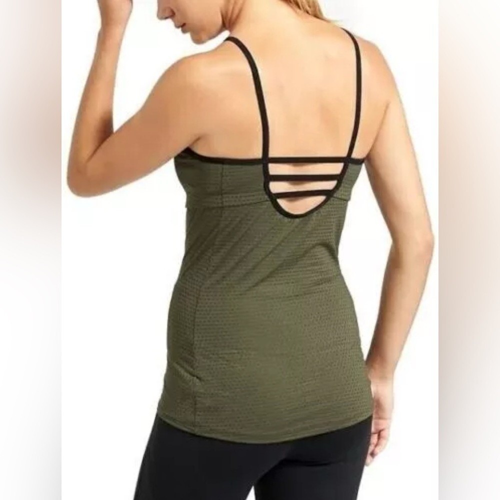 Athleta Green Textured Athletic Tank Top Built-in Bra Size Small